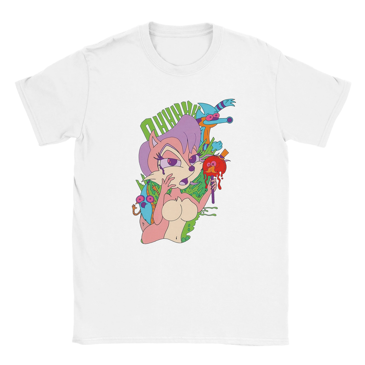 Cartoon Fox tattoo art graphic tee – colorful anime tattoo design on white t-shirt