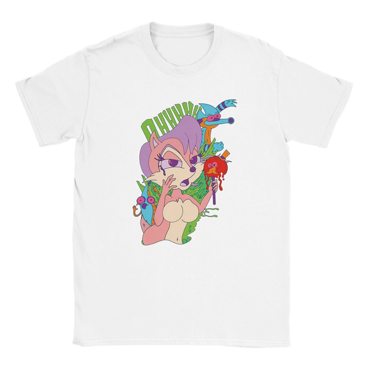 Cartoon Fox tattoo art graphic tee – colorful anime tattoo design on white t-shirt